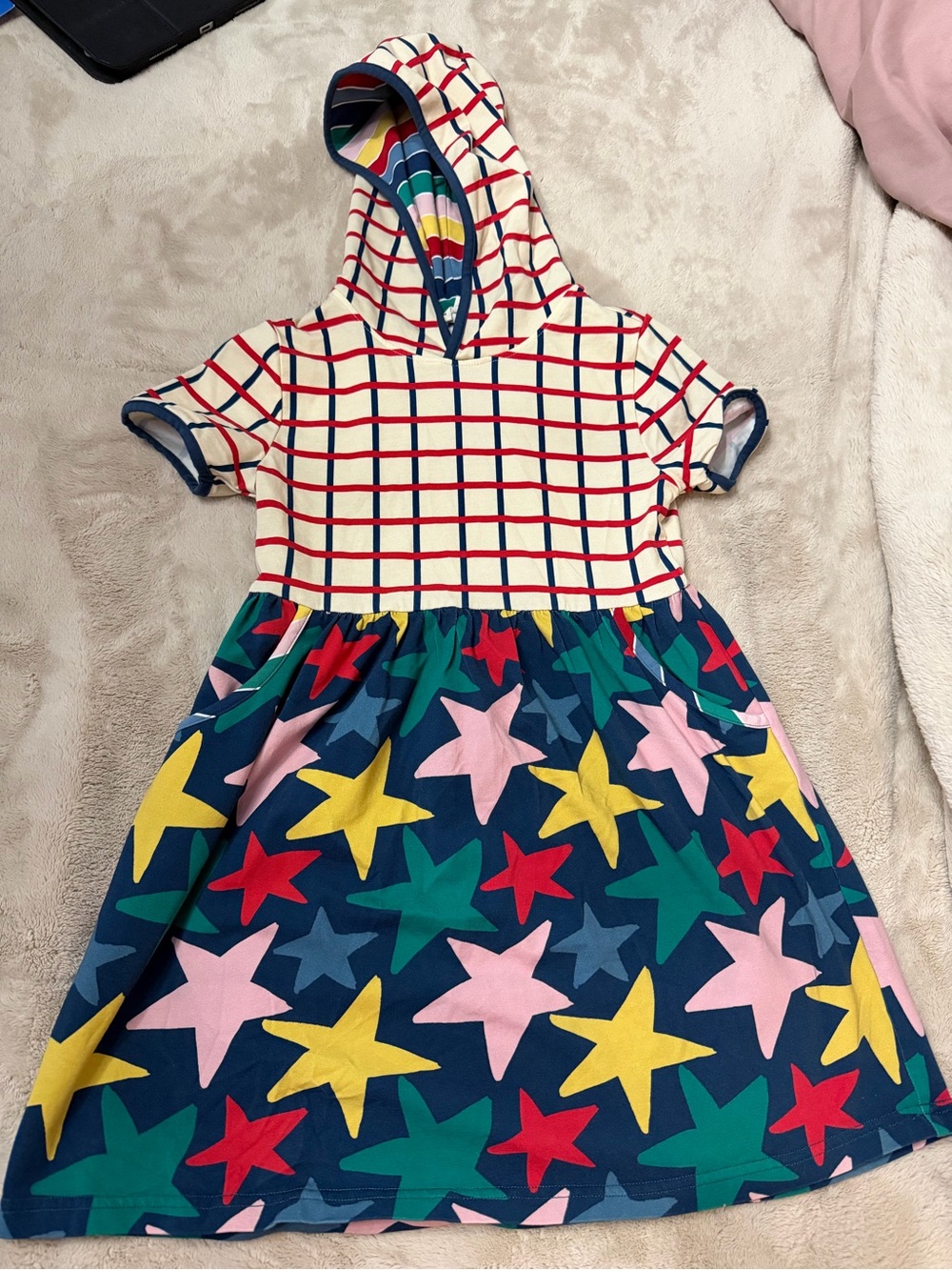 Girls' Hooded Star & Check Casual Dress - Multi Color